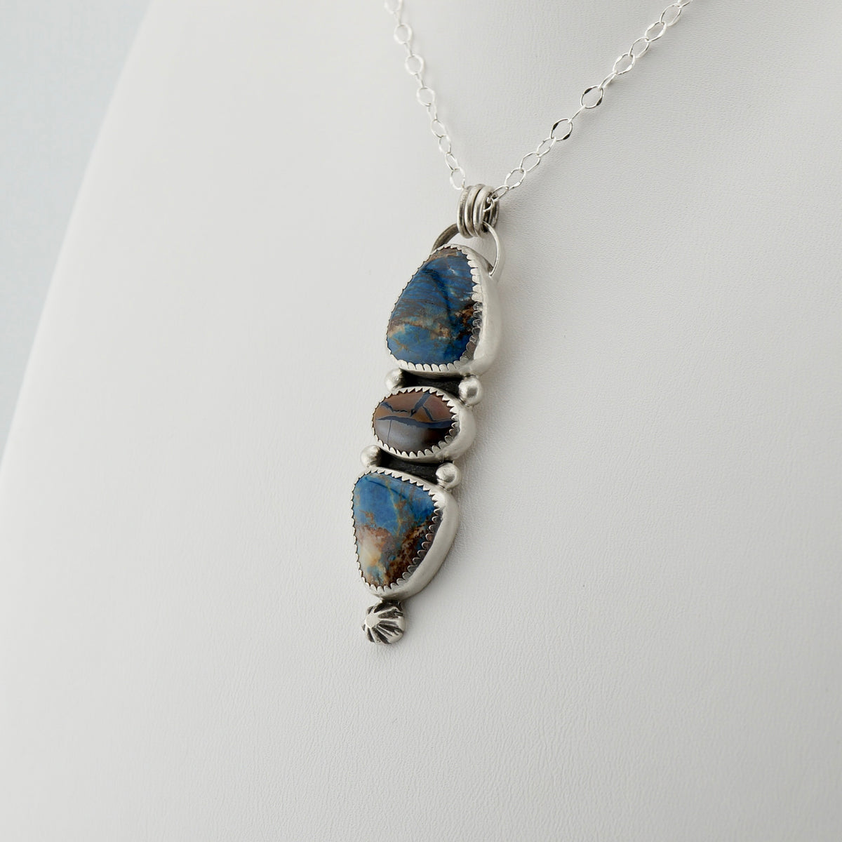 Chrysocolla and Koroit Boulder Opal Sterling Silver Necklace - One of a Kind Western Artisan Jewelry