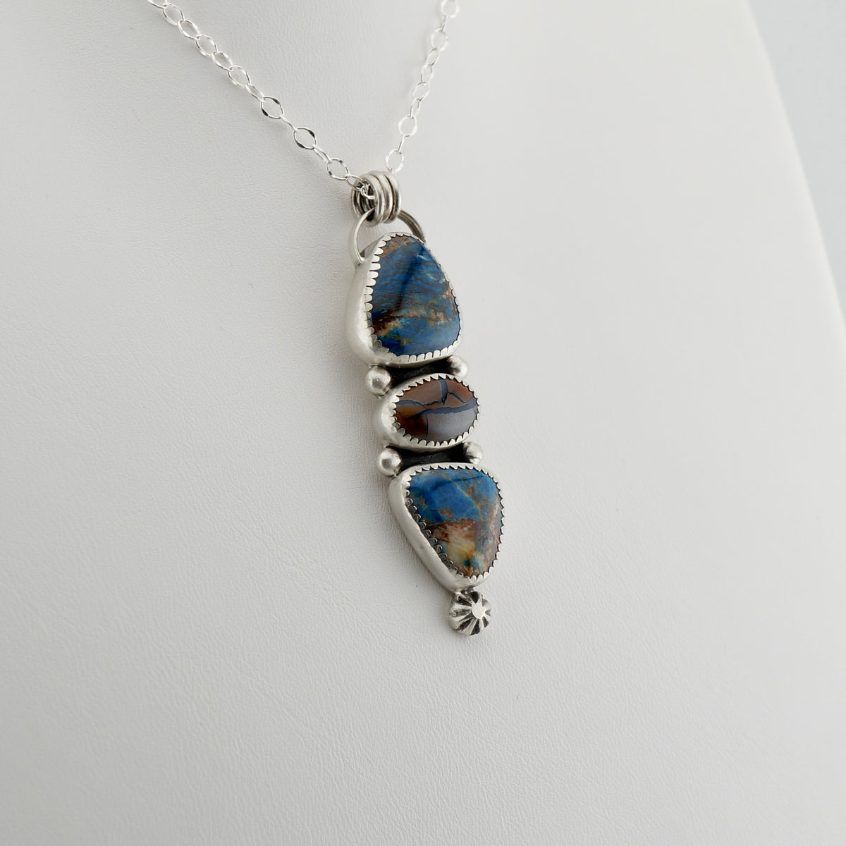 Chrysocolla and Koroit Boulder Opal Sterling Silver Necklace - One of a Kind Western Artisan Jewelry