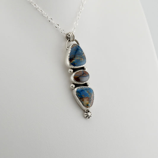 Chrysocolla and Koroit Boulder Opal Sterling Silver Necklace - One of a Kind Western Artisan Jewelry