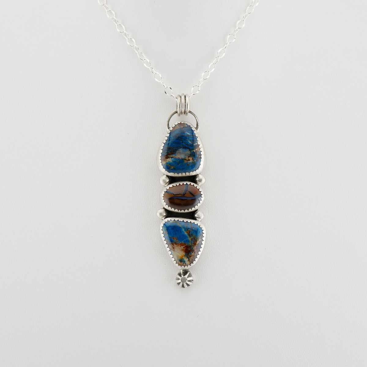 Chrysocolla and Koroit Boulder Opal Sterling Silver Necklace - One of a Kind Western Artisan Jewelry