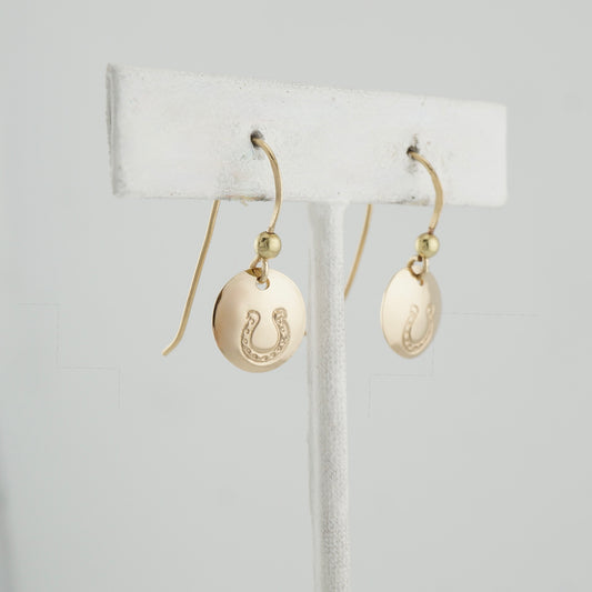 Handcrafted 14k Gold-Filled Horseshoe Dangle Earrings, One-of-a-Kind Western Jewelry