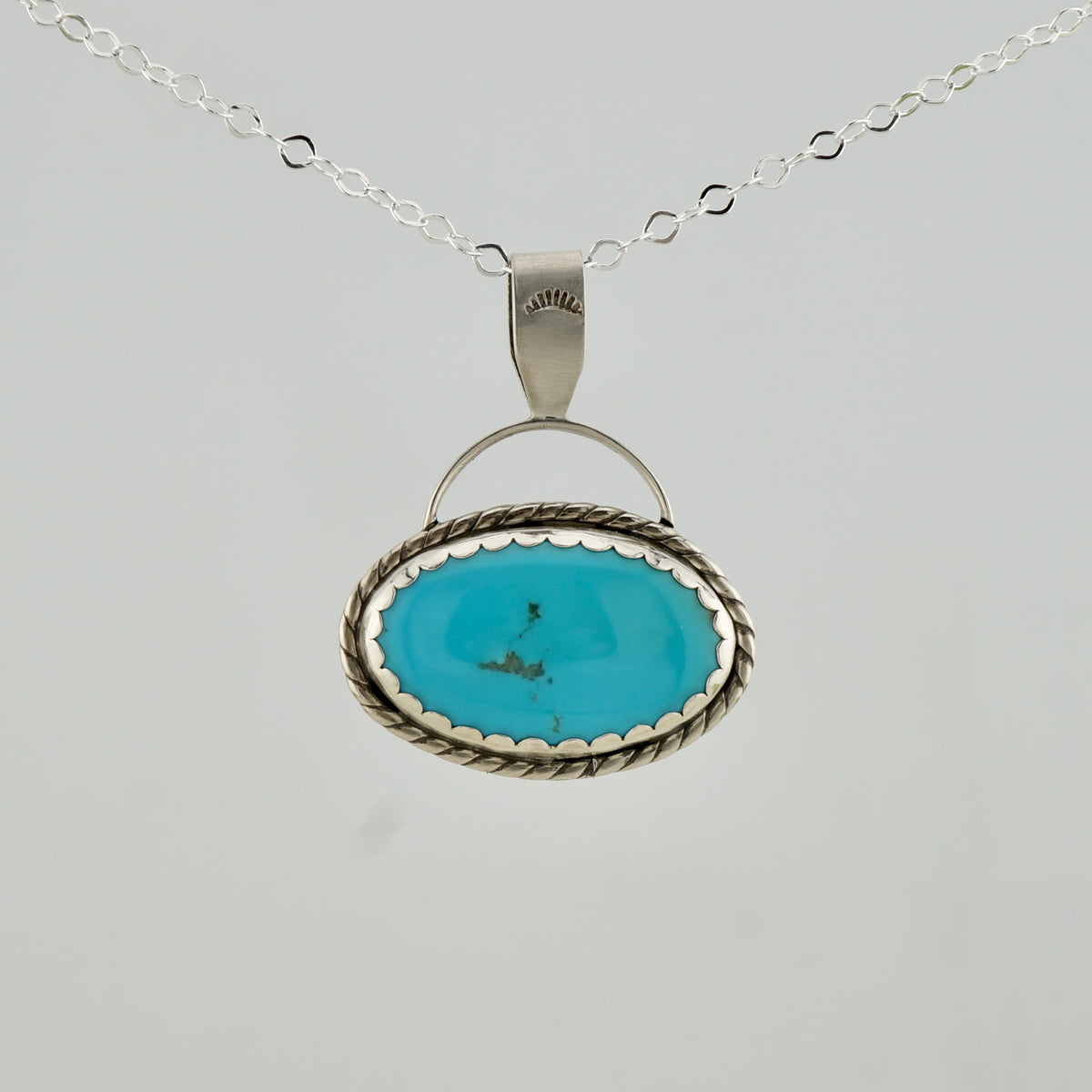 One of a Kind Turquoise and Sterling Silver Necklace, 12 Carat Turquoise Pendant, Handcrafted Western Jewelry