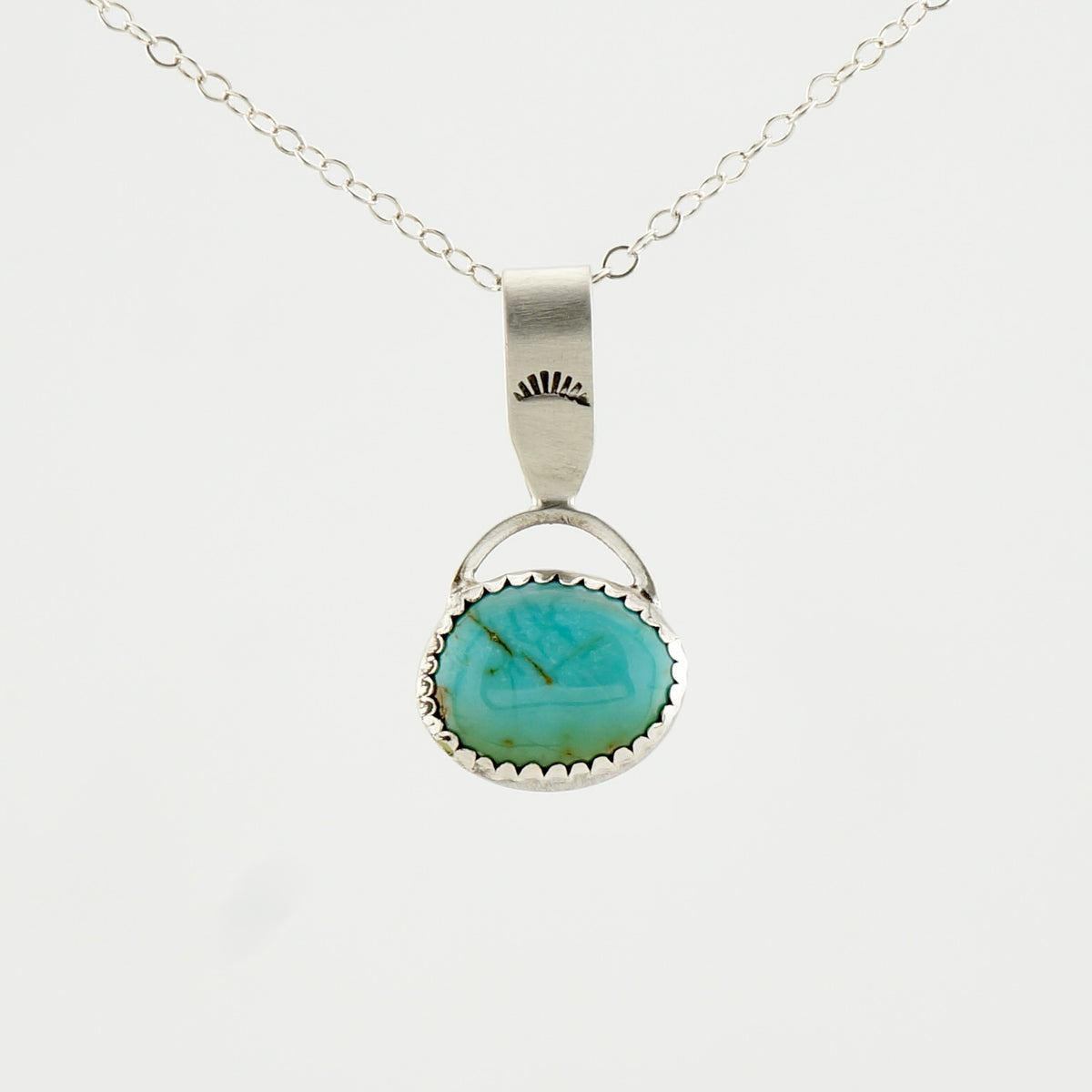 One of a Kind Turquoise Necklace in Sterling Silver, Handcrafted Artisan Pendant, 18 Inch Chain