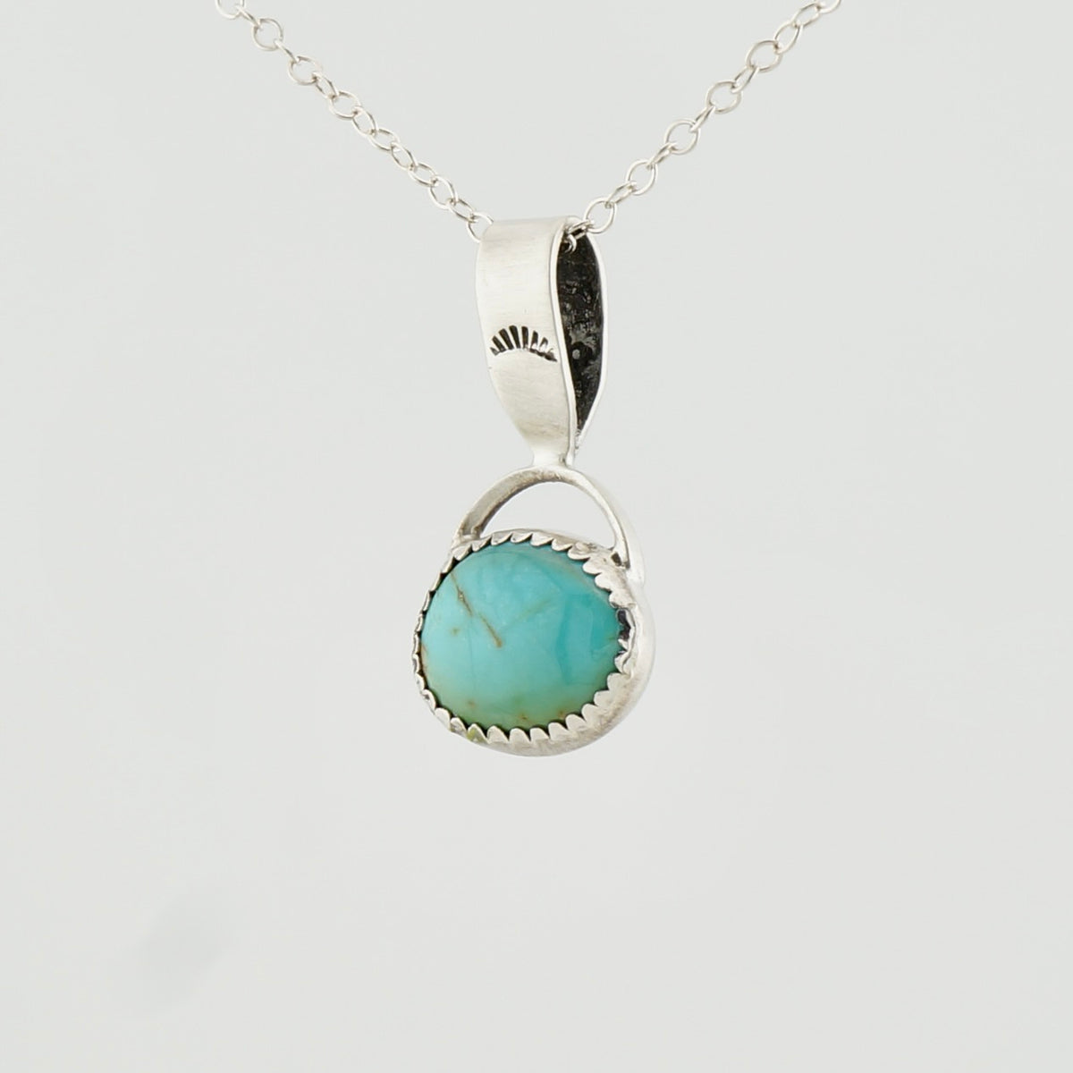 One of a Kind Turquoise Necklace in Sterling Silver, Handcrafted Artisan Pendant, 18 Inch Chain