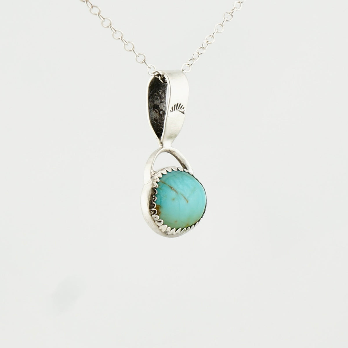 One of a Kind Turquoise Necklace in Sterling Silver, Handcrafted Artisan Pendant, 18 Inch Chain