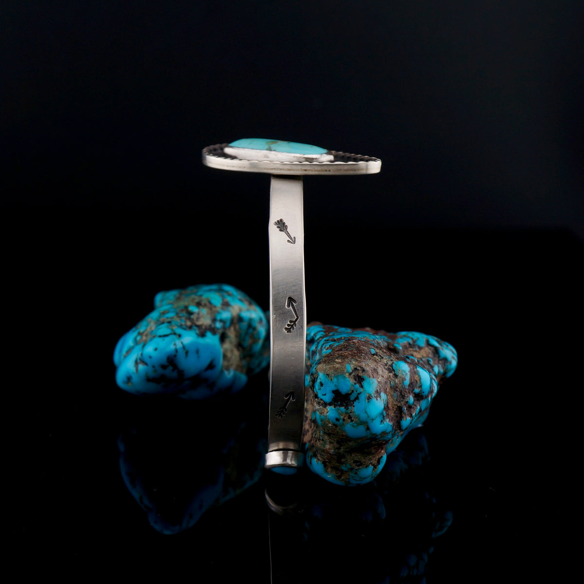 One of a Kind Turquoise and Sterling Silver Cuff Bracelet, Hand Stamped Western Jewelry