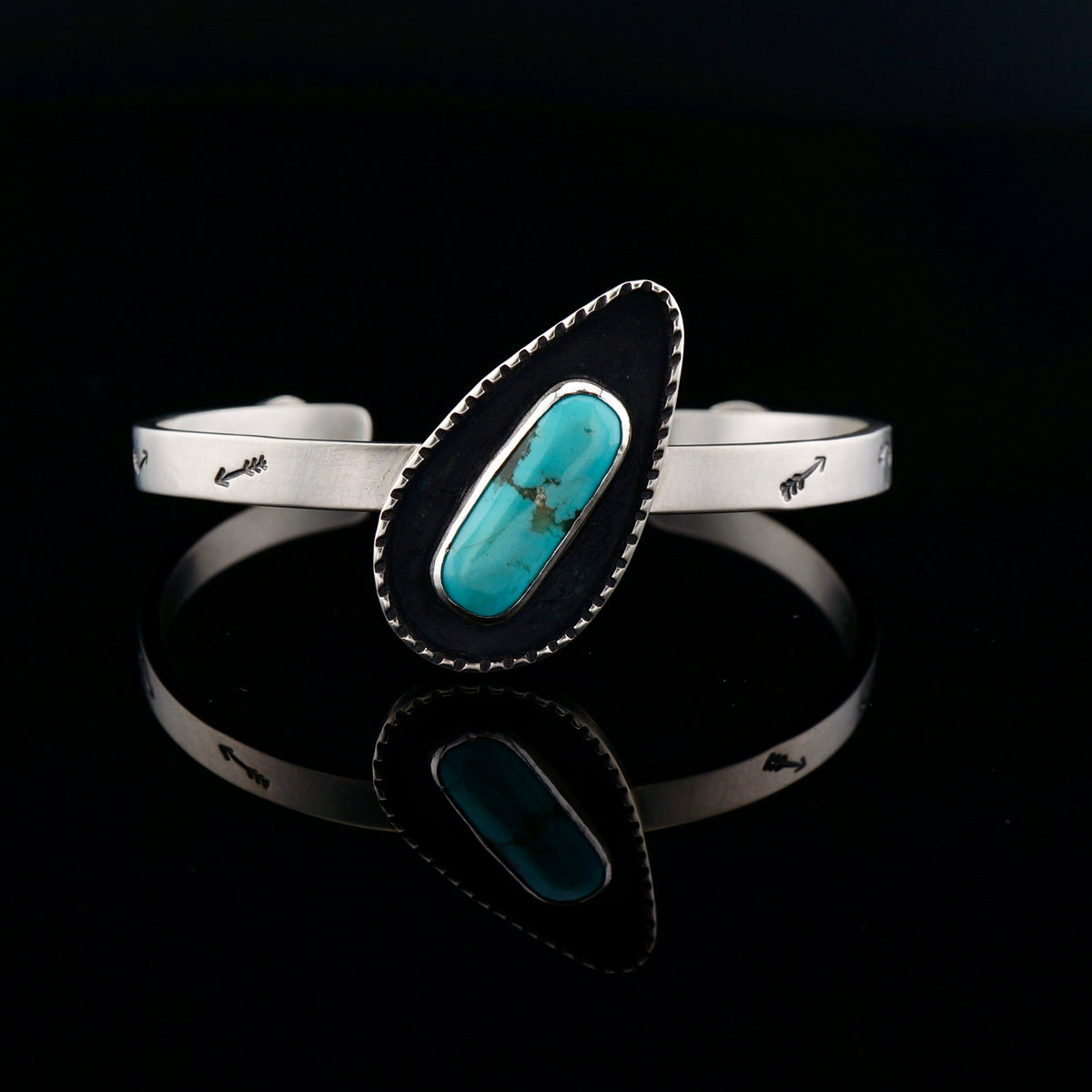 One of a Kind Turquoise and Sterling Silver Cuff Bracelet, Hand Stamped Western Jewelry