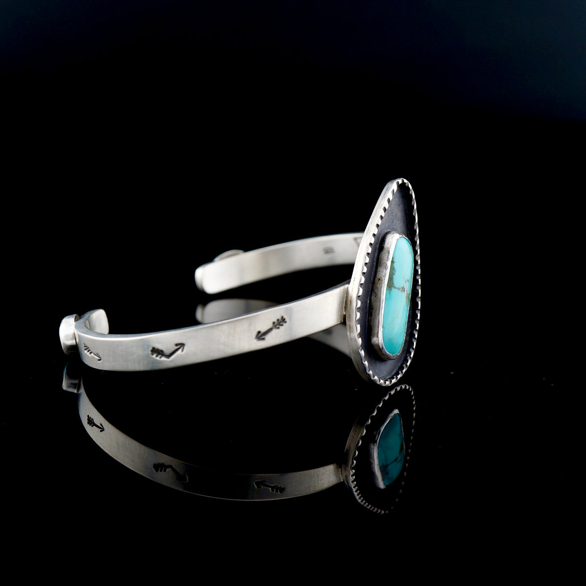 One of a Kind Turquoise and Sterling Silver Cuff Bracelet, Hand Stamped Western Jewelry