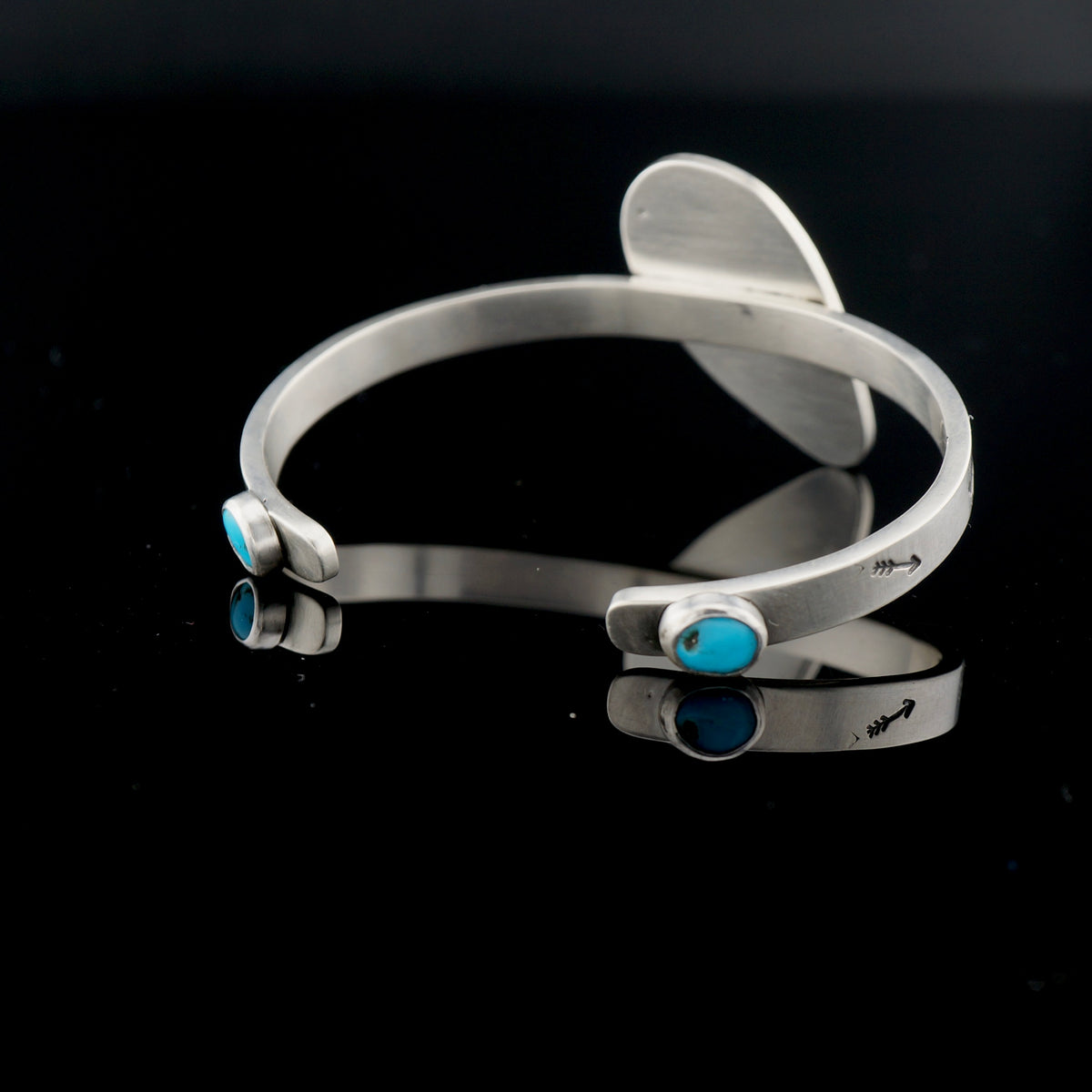 One of a Kind Turquoise and Sterling Silver Cuff Bracelet, Hand Stamped Western Jewelry