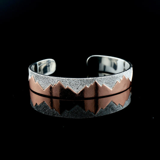Handcrafted Sterling Silver and Copper Mountain Cuff Bracelet, One of a Kind Western Jewelry