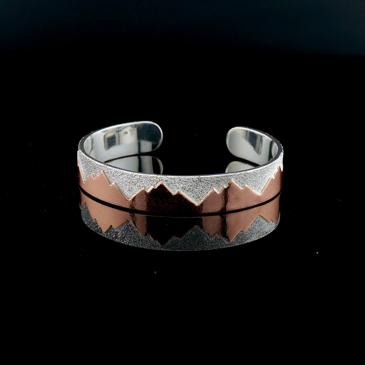 Handcrafted Sterling Silver and Copper Mountain Cuff Bracelet, One of a Kind Western Jewelry