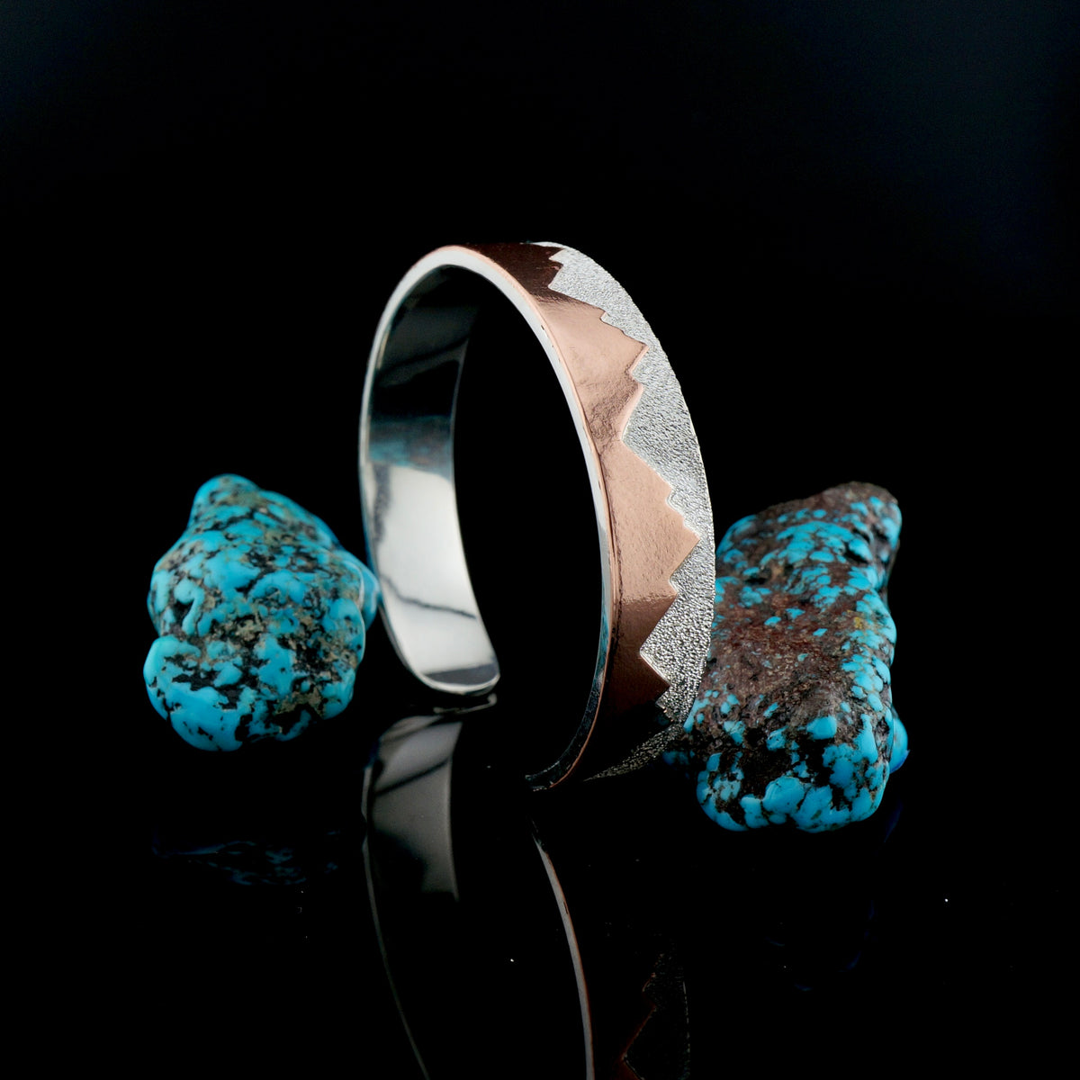 Handcrafted Sterling Silver and Copper Mountain Cuff Bracelet, One of a Kind Western Jewelry