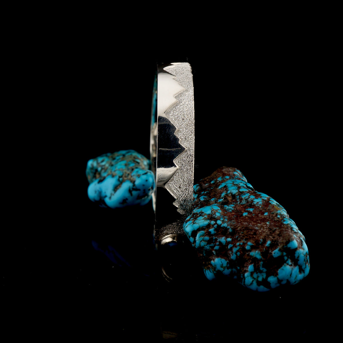 Handcrafted Sterling Silver Mountain Cuff Bracelet with Authentic Turquoise, One of a Kind Western Jewelry