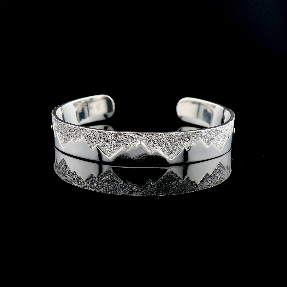 Handcrafted Sterling Silver Mountain Cuff Bracelet with Authentic Turquoise, One of a Kind Western Jewelry