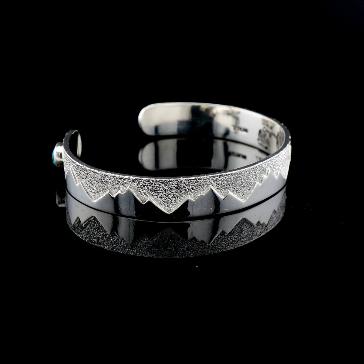 Handcrafted Sterling Silver Mountain Cuff Bracelet with Authentic Turquoise, One of a Kind Western Jewelry