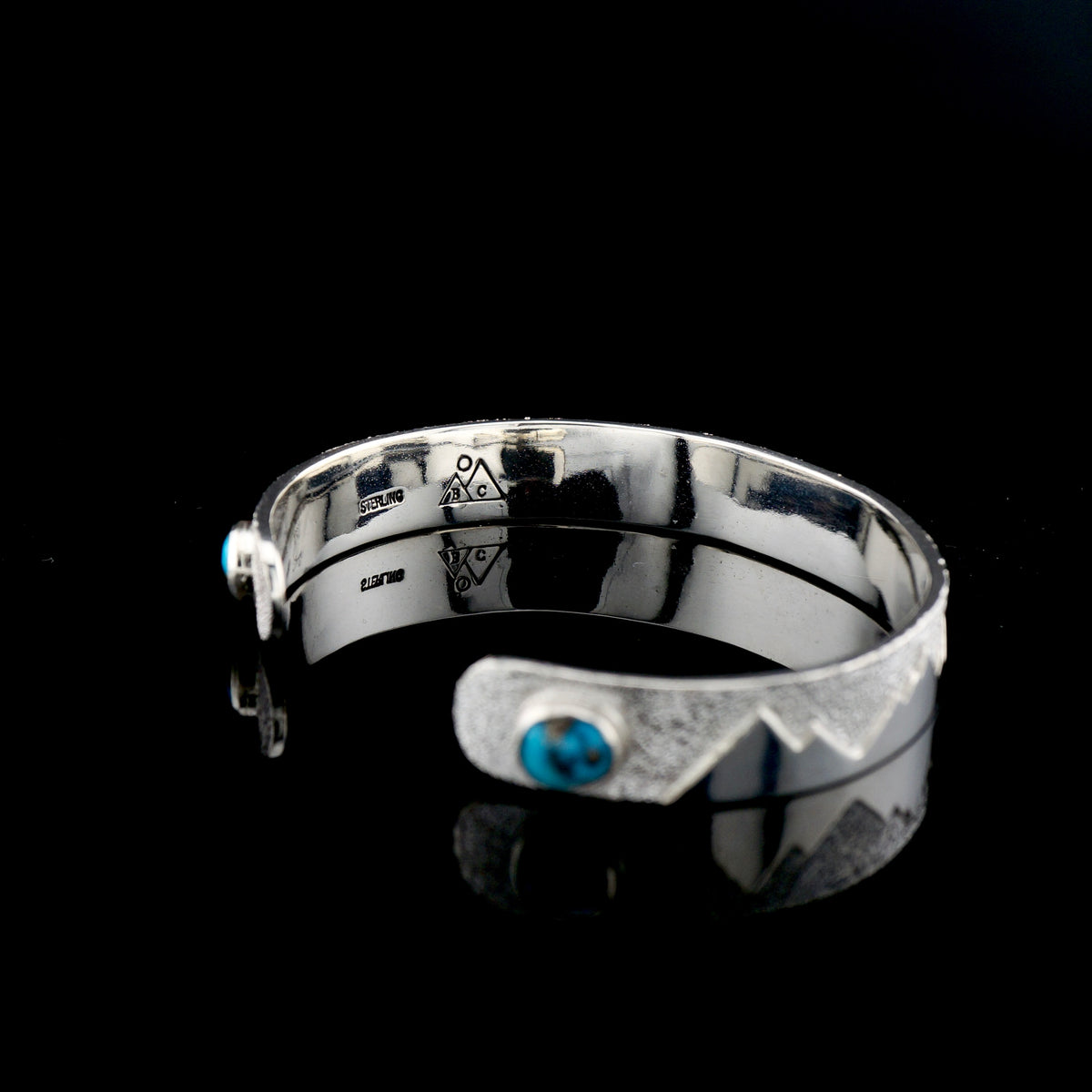 Handcrafted Sterling Silver Mountain Cuff Bracelet with Authentic Turquoise, One of a Kind Western Jewelry