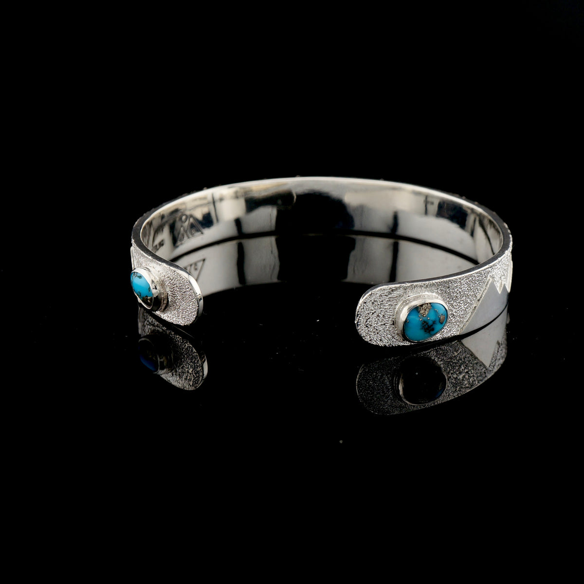 Handcrafted Sterling Silver Mountain Cuff Bracelet with Authentic Turquoise, One of a Kind Western Jewelry