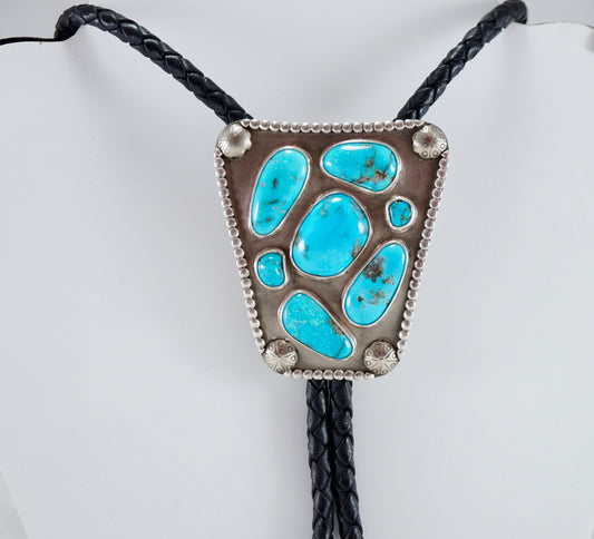 Bolo Tie - Authentic Turquoise Set in Sterling Silver