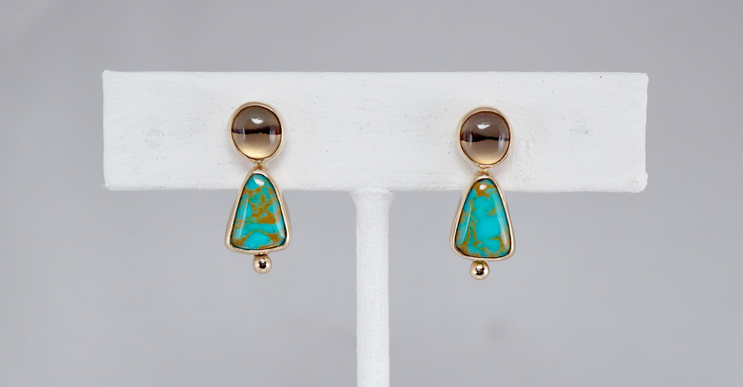 14k Gold Turquoise-Montana Agate Earrings