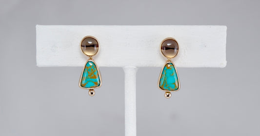 14k Gold Turquoise-Montana Agate Earrings