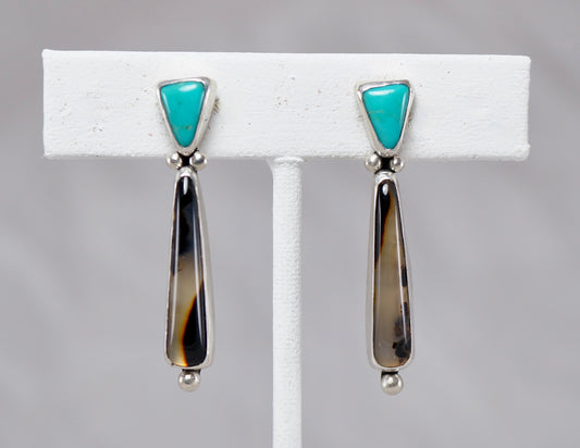 Montana Agate and Turquoise post drop earrings