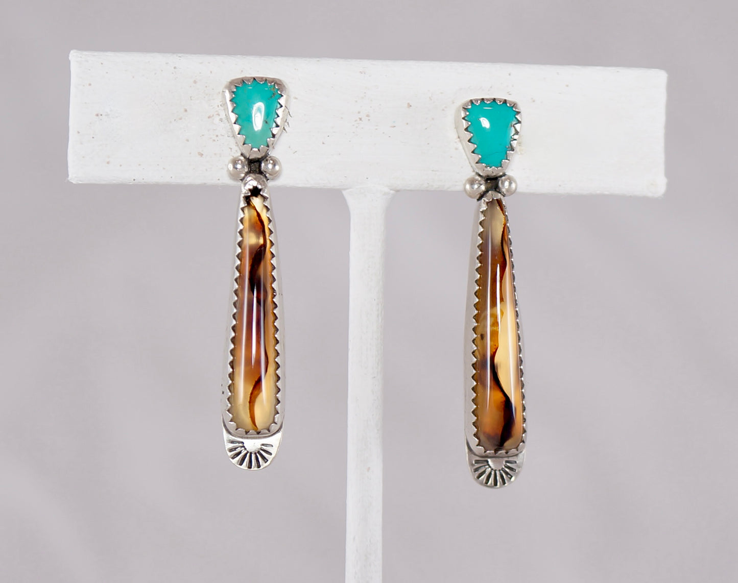 Montana Agate and Authentic Turquoise Post-Drop earrings