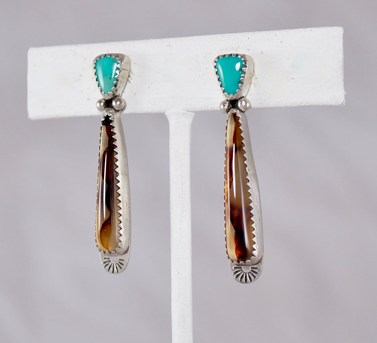 Montana Agate and Authentic Turquoise Post-Drop earrings