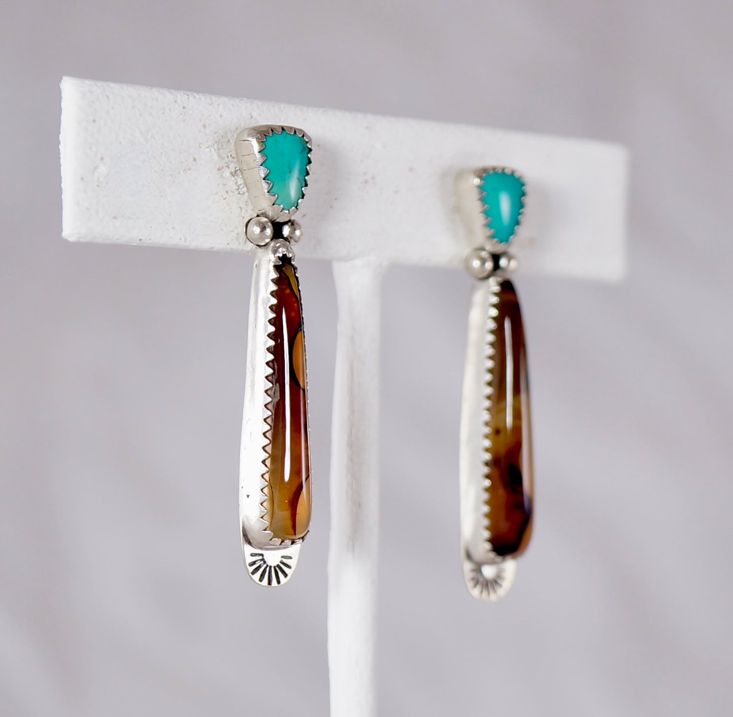 Montana Agate and Authentic Turquoise Post-Drop earrings