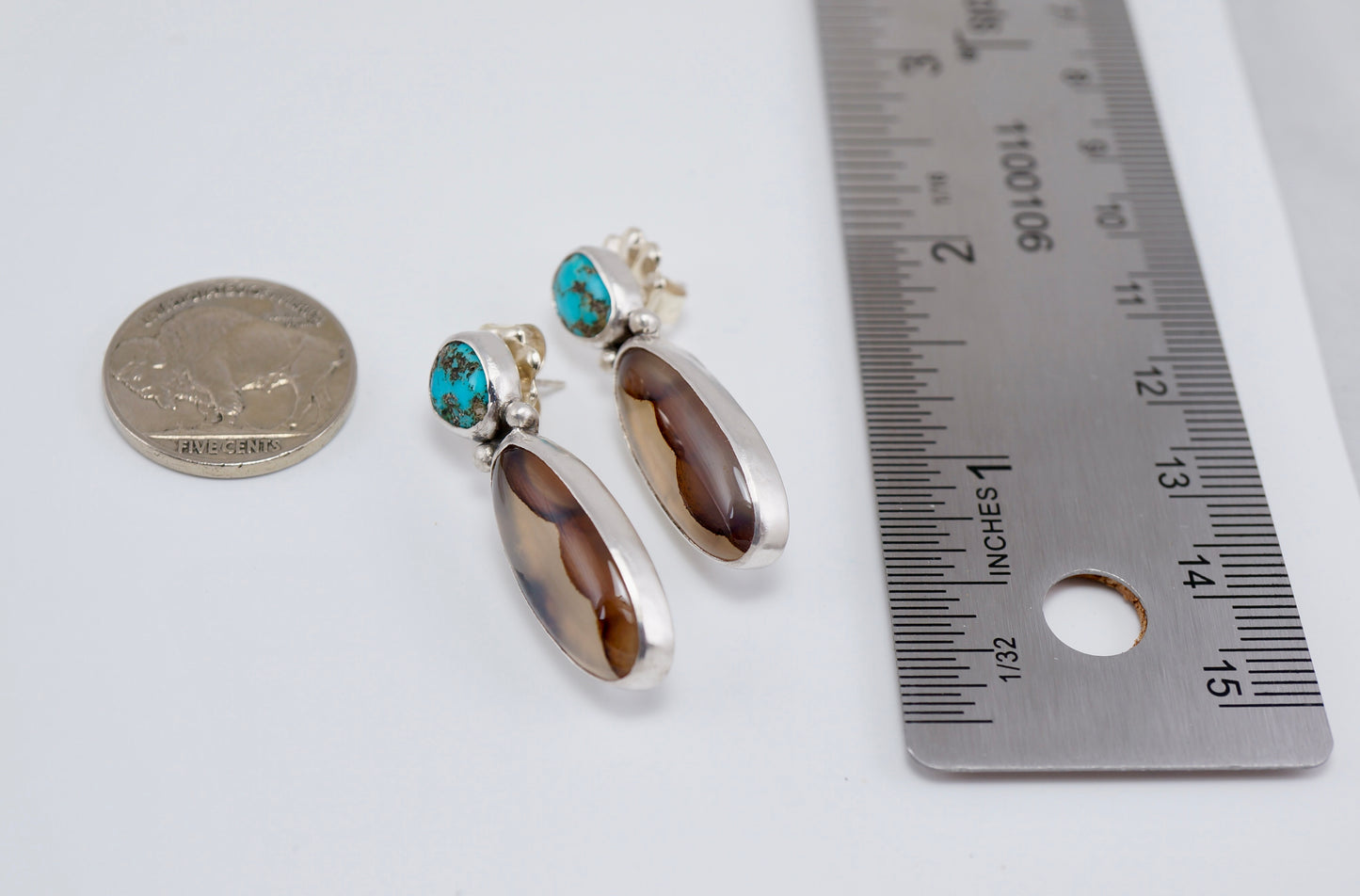 Montana Agate and Turquoise Drop Earrings