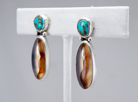 Montana Agate and Turquoise Drop Earrings